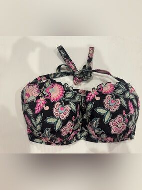 Shade & Shore 36DD Floral Bandeau Bikini Top Black Pink Strapless Target